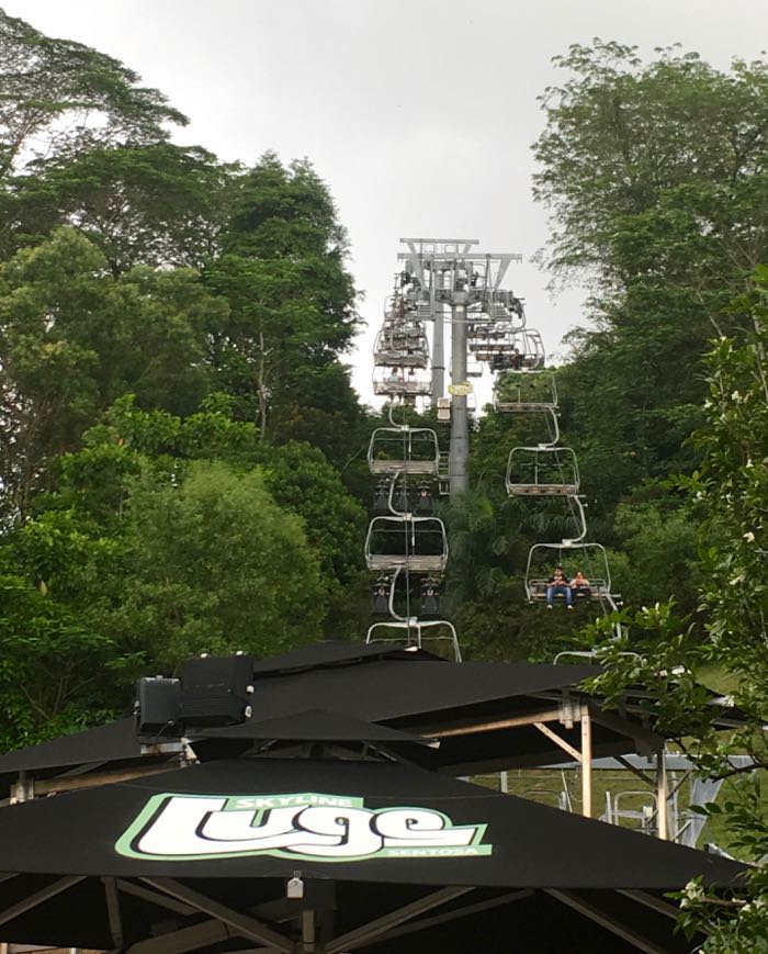 The sky ride which takes you high up above Sentosa to the luge 